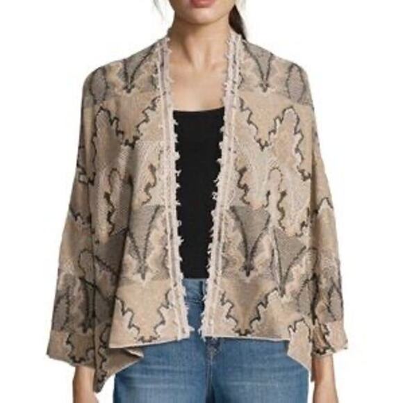 Free People Boho Southwestern Tan/Brown/Cream Open Front Tapestry Cardigan - Picture 2 of 7